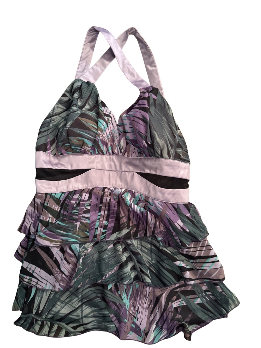 XOXO Lavender, Teal & Black Ruffled Tropical Tank Top